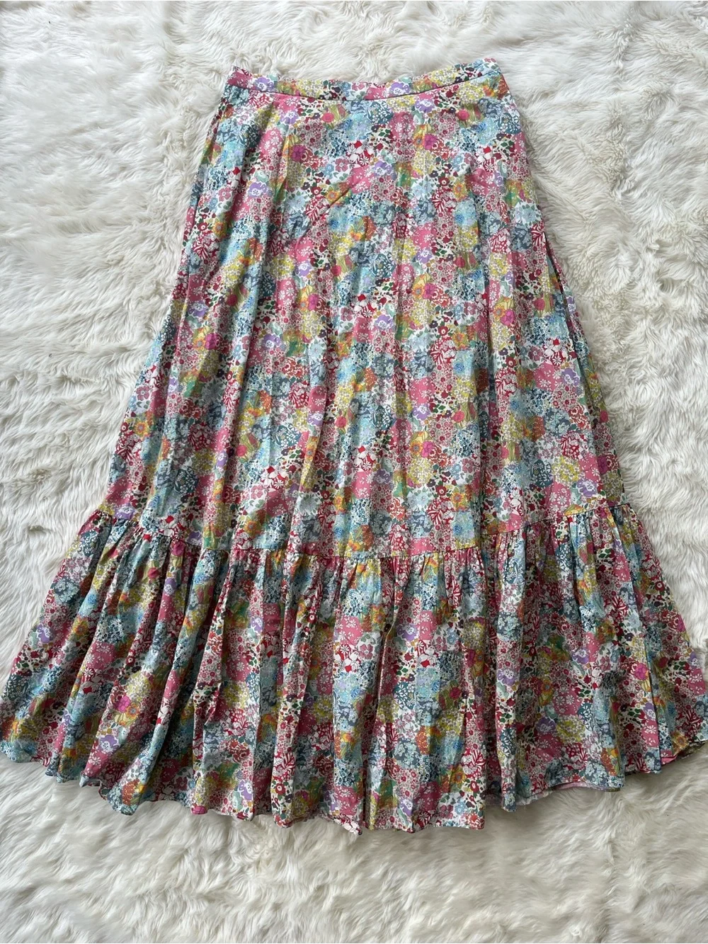 J. Crew Liberty Floral Tiered Maxi Skirt — Pink, Blue, Yellow size 12